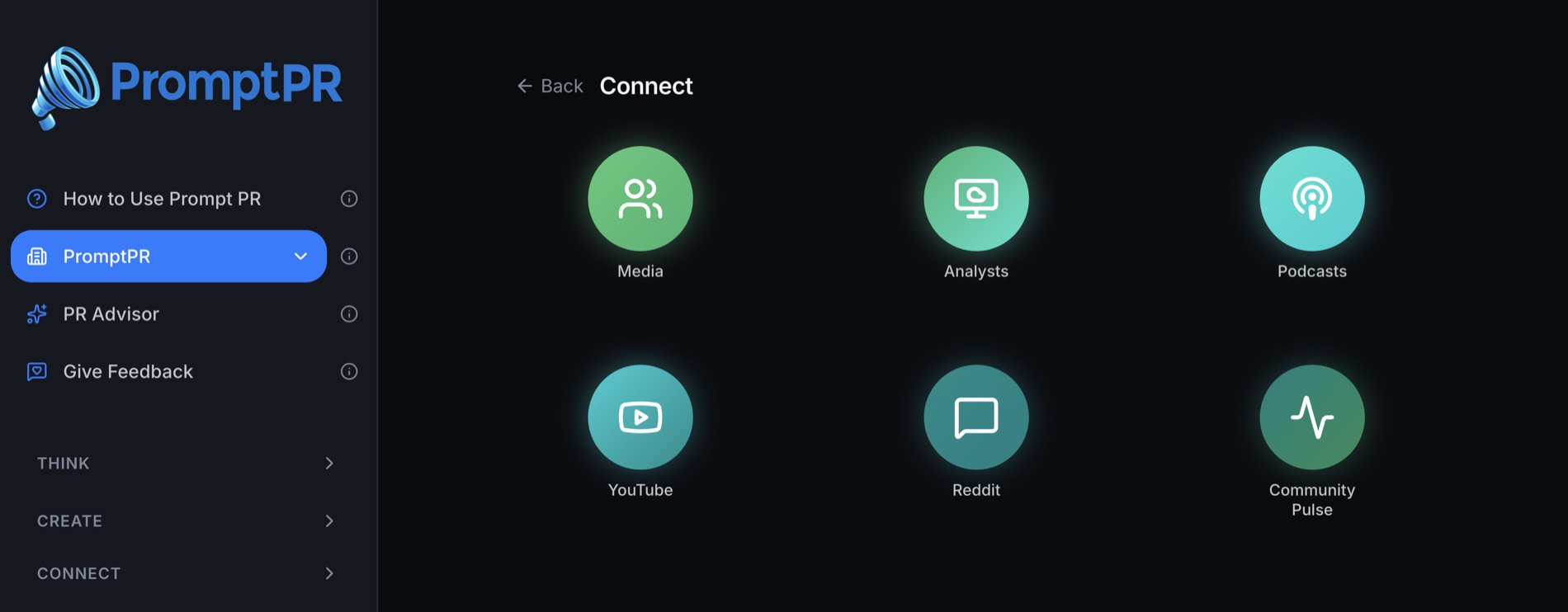 PromptPR's Connect module: six audience channels